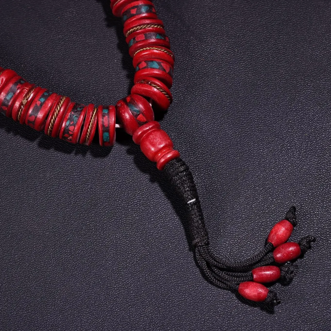 12"Tibetan Temple Collection Old Gabala Carving Red 108 Buddha Beads Necklace Pendant Amulet Dharma Worship Hall Town house 3