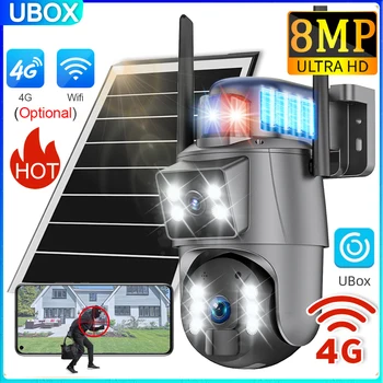 Ubox 4G LTE Solar Camera 8MP Outdoor WiFi Security Camera Dual Screen Auto Tracking 360° Live View Color Night Vision PIR Motion 1