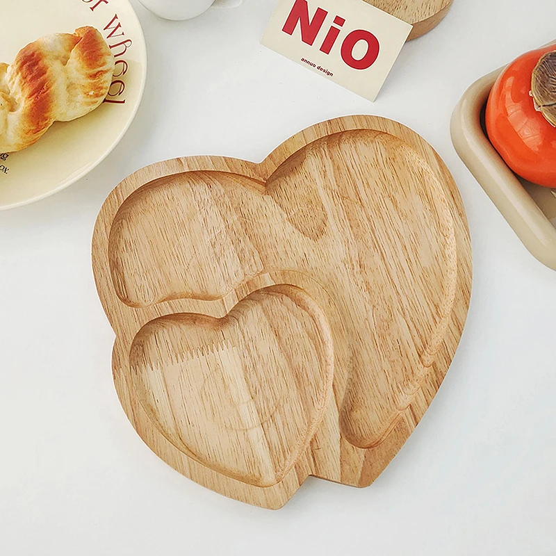 Wooden Tray Heart-Shaped Cheese Board Salad Cake Plate Decoration For Snacks Candied Fruits Valentine's Day Decoration