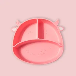 Plato de entrenamiento para bebé, plato de silicona para alimentación de niños, platos de Gel de sílice integrados, vajilla de dibujos animados para niños, libre de BPA