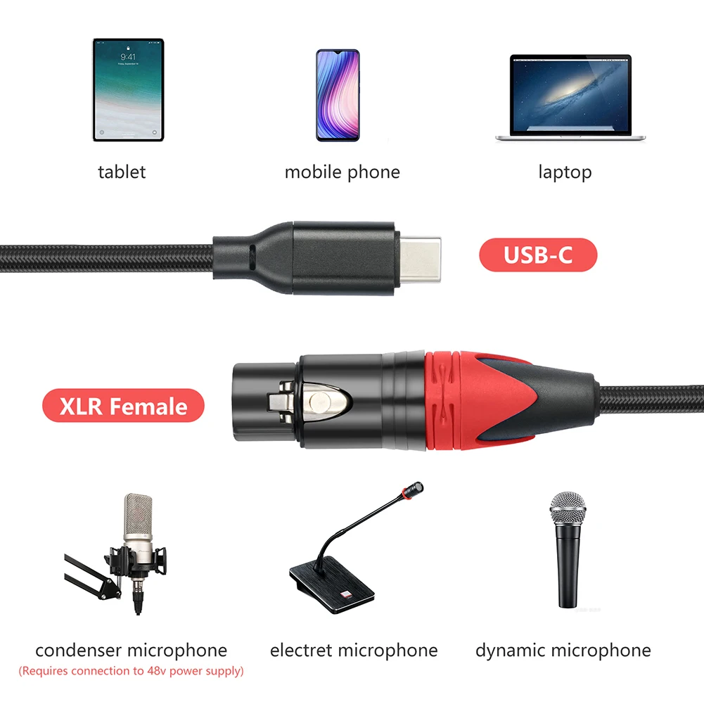 USB C-XLR  ̺, CŸ -XLR  ũ  ڵ, 1 M, 2 M, 3M