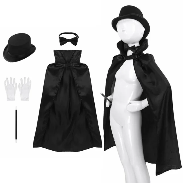 Costume De Magicien Adulte - Kit 4 Pièces Avec Chapeau Haut, Baguette, Gants Et Nœud Papillon (Noir/Blanc)