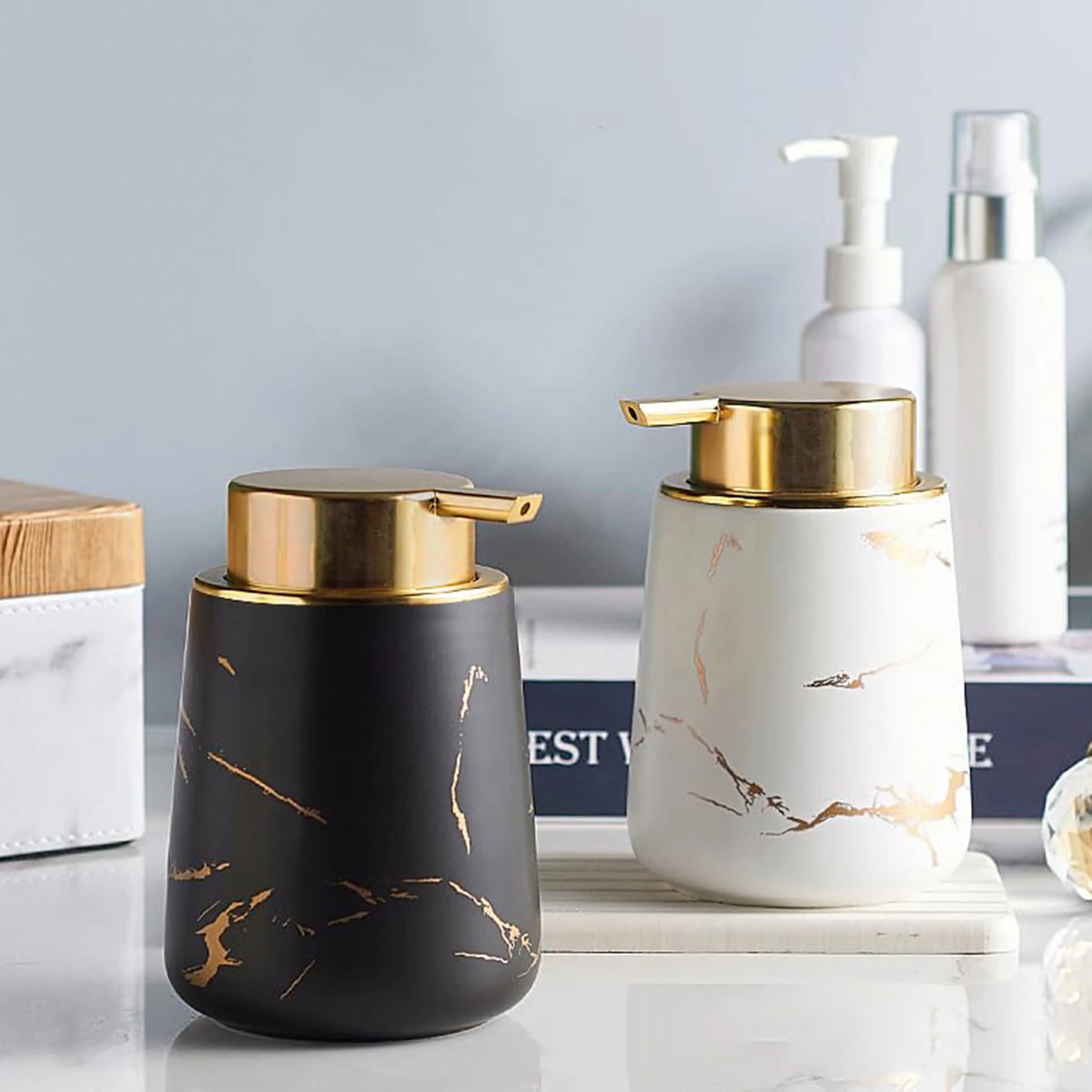 ขวดสบู่เซรามิคแชมพูคอนเทนเนอร์เติมปั๊มมือแฟชั่น Liquid Manual Push Wash ขวดห้องน้ําห้องน้ํา 1