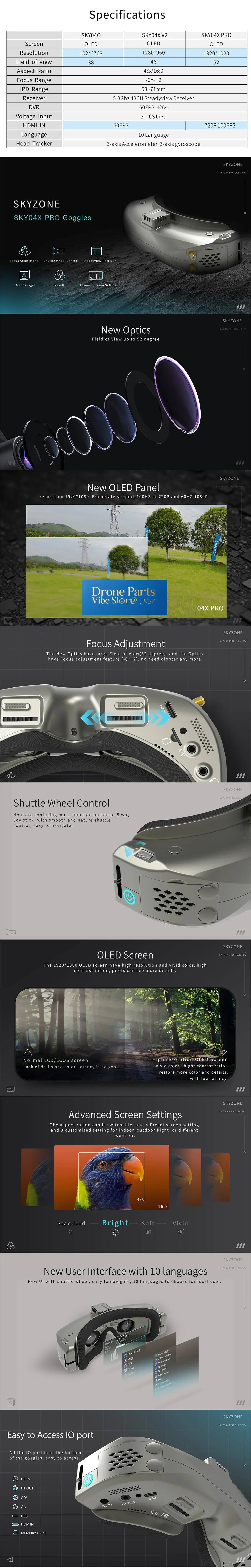 DronePNewst SKYZONE 04X PRO OLED 48CH 5.8G Steadyview Receiver 1920X1080 DVR FPV Goggles Head Tracker Fan For RC FPV Racing Dron thumbnail 3