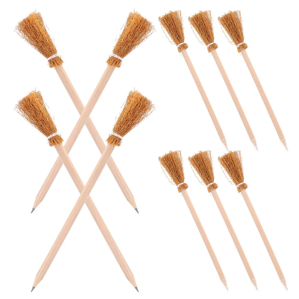 12Pcs 마녀 빗자루 연필 나무 할로윈 파티 선물 학교 보상 할로윈 사무용품 마녀 빗자루 모양 참신한 펜