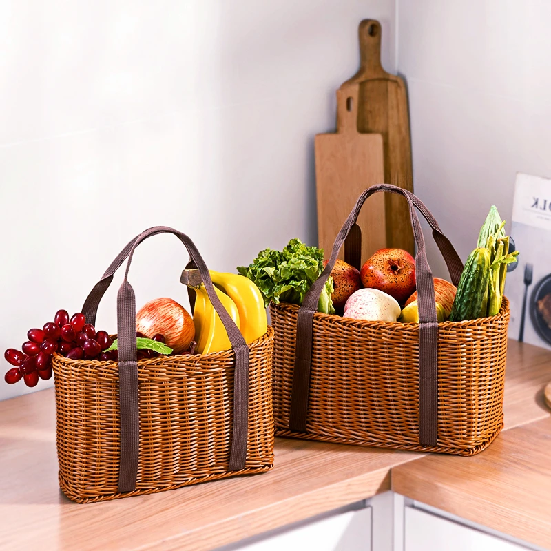 Rattan Woven Large capacity Picnic Basket Garden Fruit and Vegetable