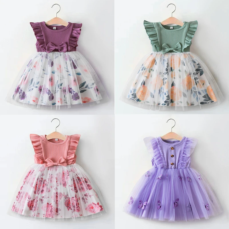 Baby Girl Dresses Summer Flower Printed Sweet Doll Collar Short Sleeved Children Clothing for Baby