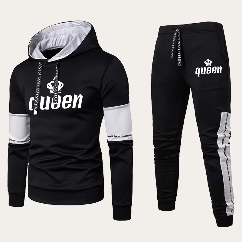 Couples Hooded Tracksuit King or Queen Print Lovers Hoodie Sets Men Women Sweatshirt +Jogging Sweapants Suits Matching Clothing