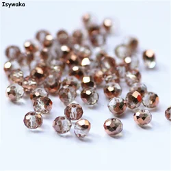 Isywaka Pink Silver Faceted Crystal Glass Spacer Beads for Jewelry Making, 50pcs (Clear Rose Golden)