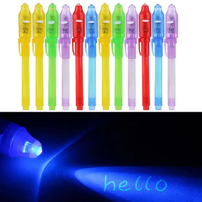 UV LED 펜 보이지 않는 잉크 라이트 스마트 펜, 보이지 않는 잉크 펜, UV 라이트, 보이지 않는 마커, 4 색 혼합, 24 개