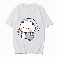 Couple Tshirt Cute BuBu Panda Going To Sleep with DuDu Bear Graphic Tshirt Women Clothes Sleeve Tops Women's Clothing - Image 4