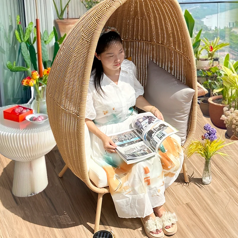 

Balcony rattan chair, outdoor bird's nest sofa chair, single person outdoor home resort, small family courtyard, net red weaving