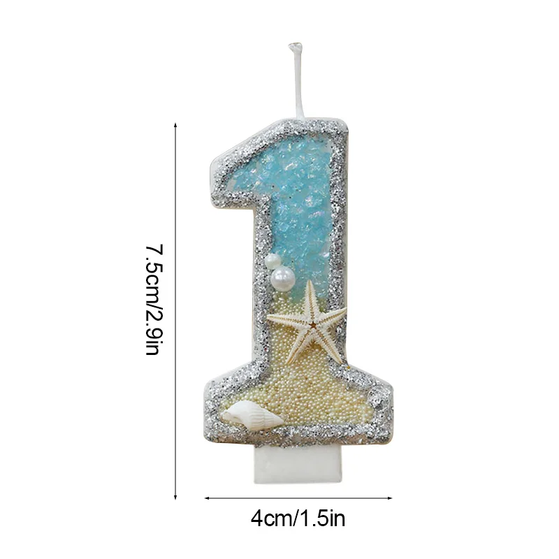 0-9 Digital Glitter Candles Summer Beach Starfish Birthday Cake Decoration Number Mermaid Ocean Themed Party Cake Decor Supplies