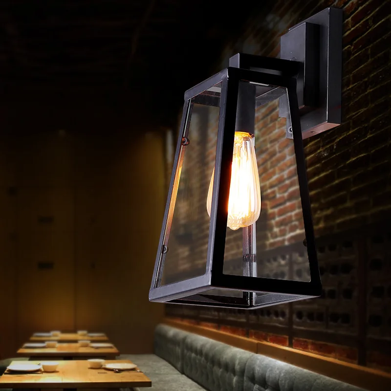 

Waterproof Wall Light Home Loft American Creative Personalized Industrial Style Iron Art Retro Balcony Corridor Glass Light