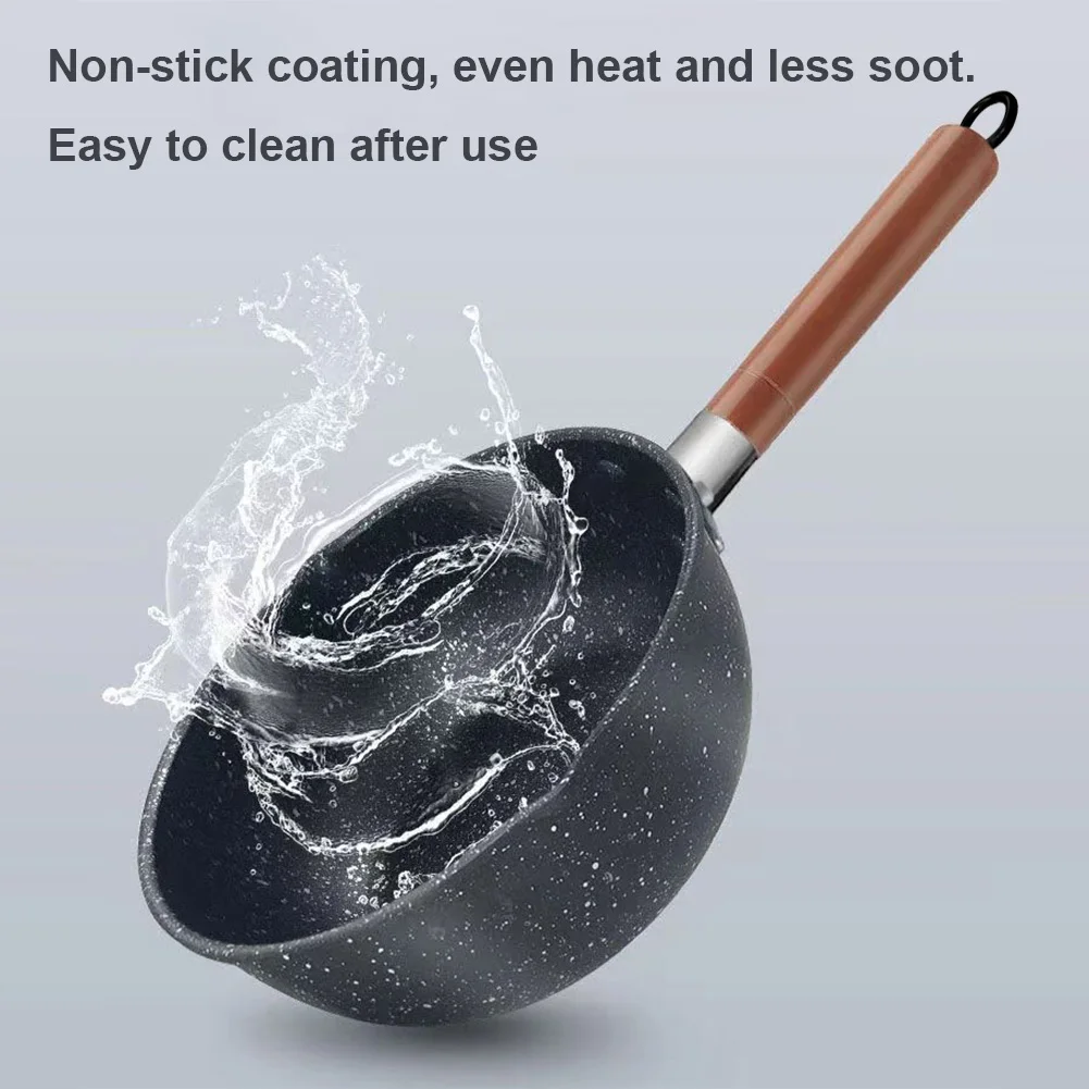 Non-Stick Sauce Pan Soup Pot with Pour Spout Milk Saucepan Wooden Handle Stick Proof Sauce Pan for Noodles Soups Hot Milk