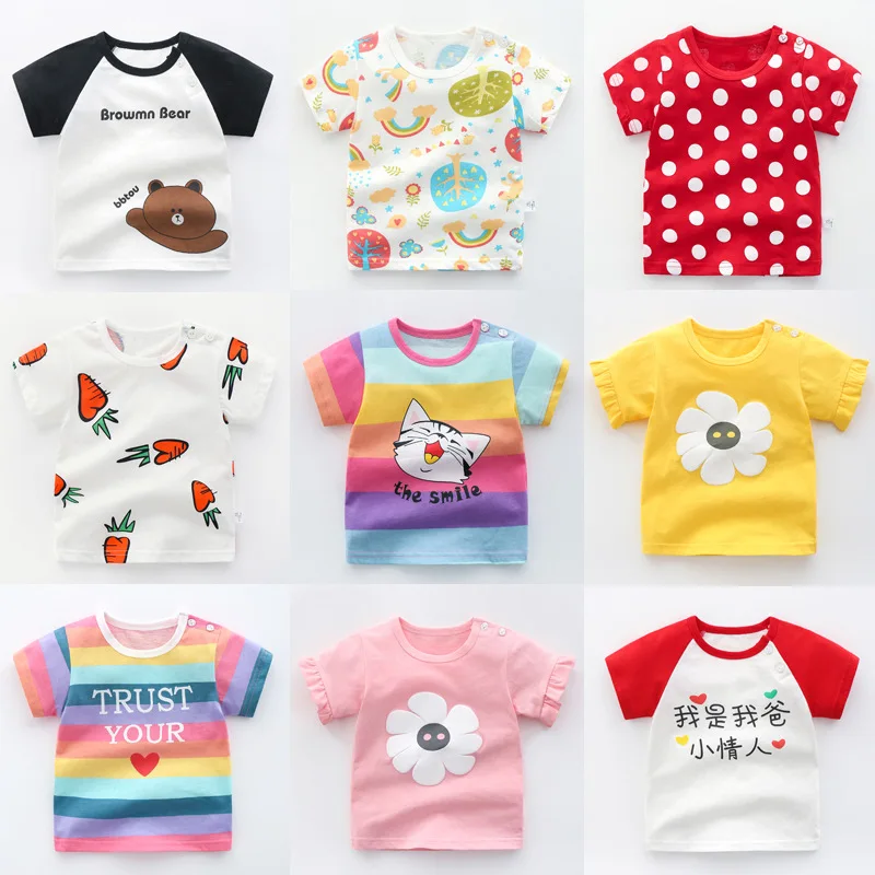 

New 2022 Spring Summer Kids Girls Baby T Shirt Cartoon Animal Print Short Sleeve T-shirts Cotton Children O-neck Tops Clothing
