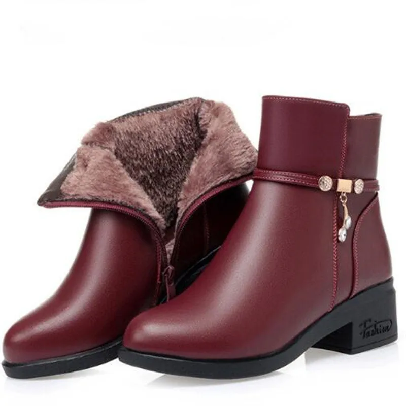 

ZXRYXGS 2023 Autumn Genuine Leather Rhinestone Shoes Women Fashion Boots Large Size Warm Plush and Wool Boots Winter Snow Boots