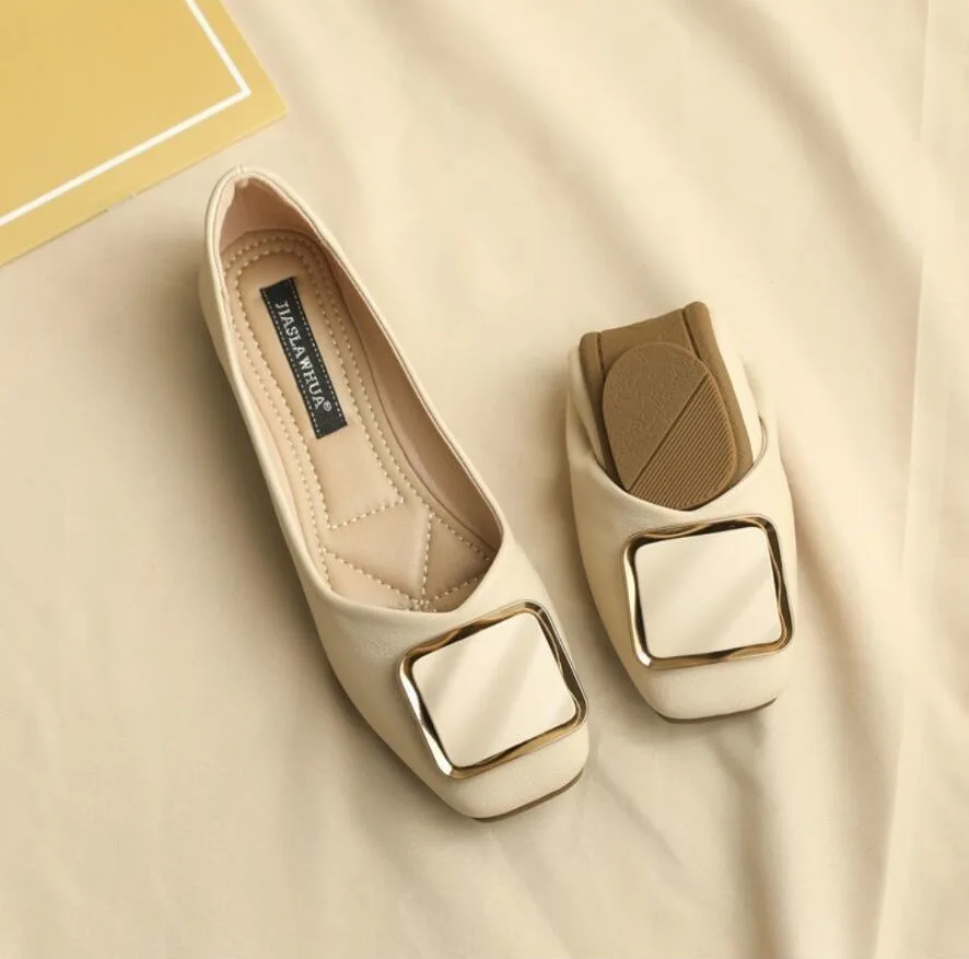 

Doudou Shoes Female Temperament Flat Low Top All Round Head Soft Leather Single Shoes Small Casual Thick Heel