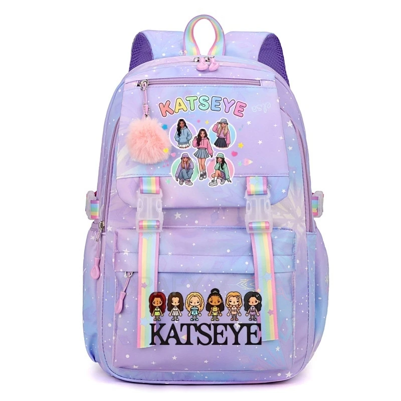 Girls School Bags Kpop KATSEYE Backpack Teenager Fashion Casual School Bags Lightweight Daypack for Student Women Travel Daypack