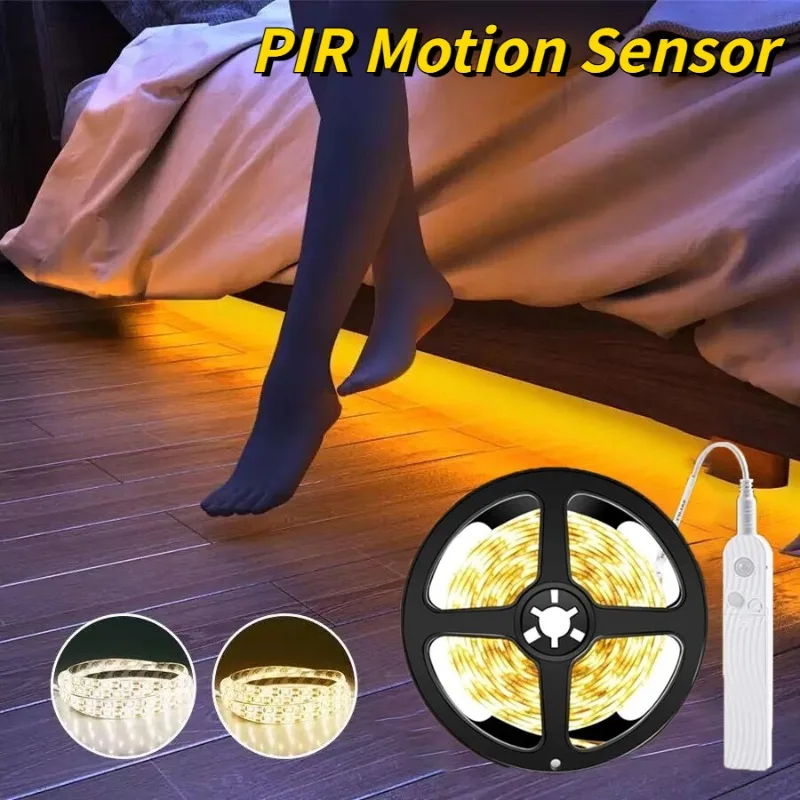 5M PIR LED Motion Sensor Waterproof Kitchen Cabinet Light Tape LED Strip Light 5V Wireless LED Lamp Battery Stairs Wardrobe Lamp