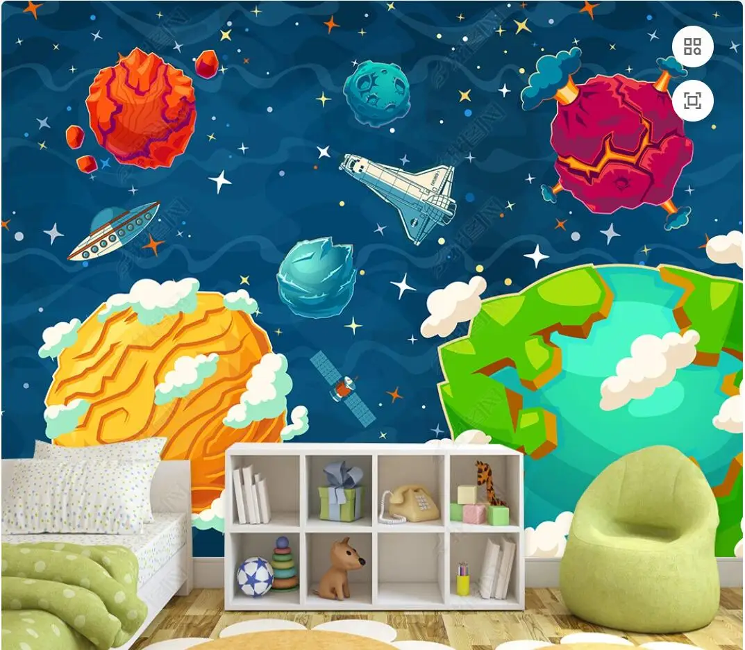 

3d photo wallpaper custom mural Cartoon Universe Planet Space Children's Room background home decor wallpaper for walls 3d