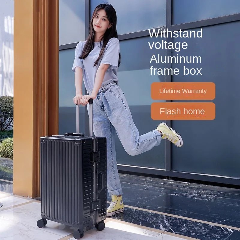 Suitcase Aluminum Frame Luggage Retro Men's Trolley Case 20inch boarding box suitcases on wheels Women's bags for travel luggage