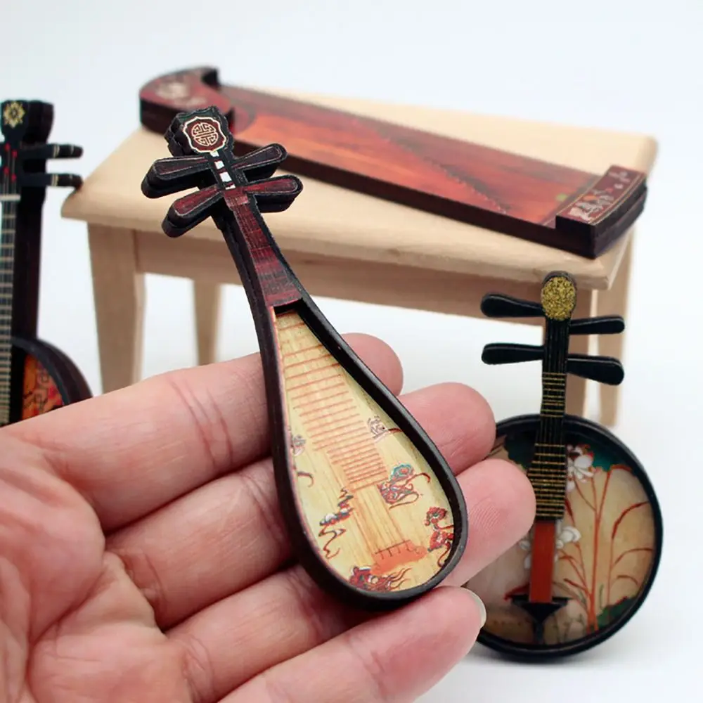 1/6 1/12 Dollhouse Musical Instruments Wood Multicolor Chinese Classical Instrument Photo Props Courtesan Pattern