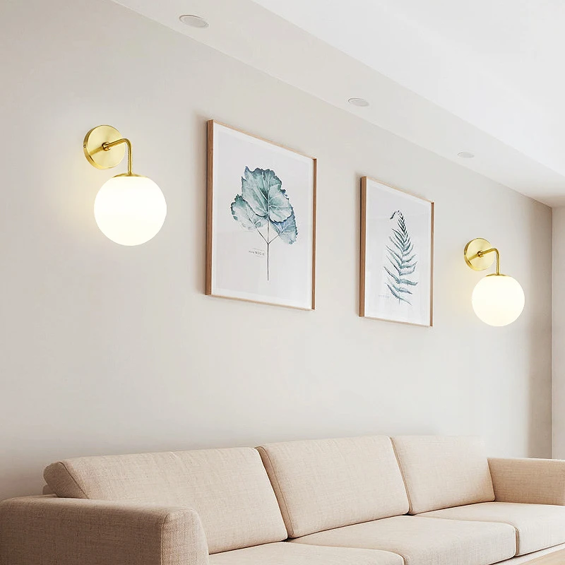 Led Wall Lamp Wall Sconces Light Wall Lamp Nordic Golden Wall Lights With Milky/Clear Special Glass Round Ball Bedside Lights