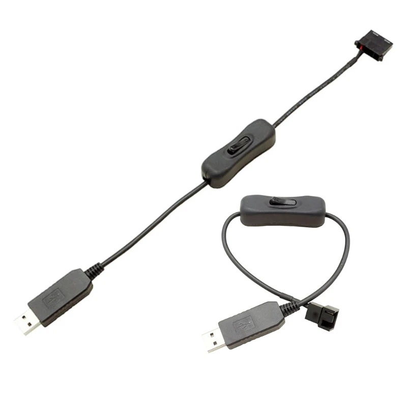 USB to 4Pin Computer Fan Power Cable Computer Case Adapter Cord 12V to 5V USB Adapter Sleeved Cable with ON Off P9JB