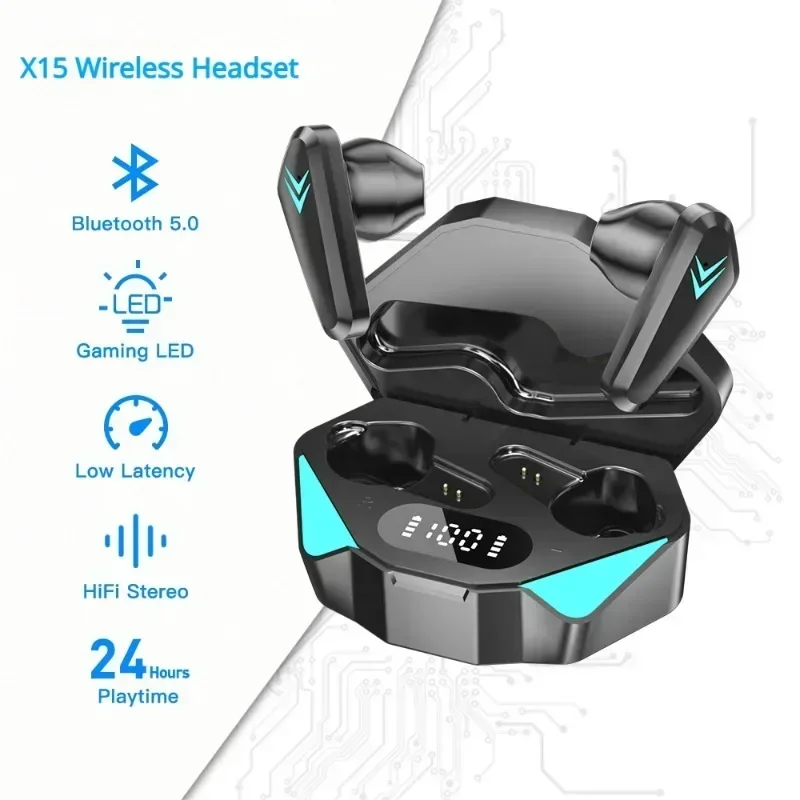 TWS X15 Bluetooth-наушники; Беспроводные наушники с низкой задержкой; Наушники; Спортивная игровая гарнитура для Xiaomi, Huawei, Samsung, Oppo, Vivo