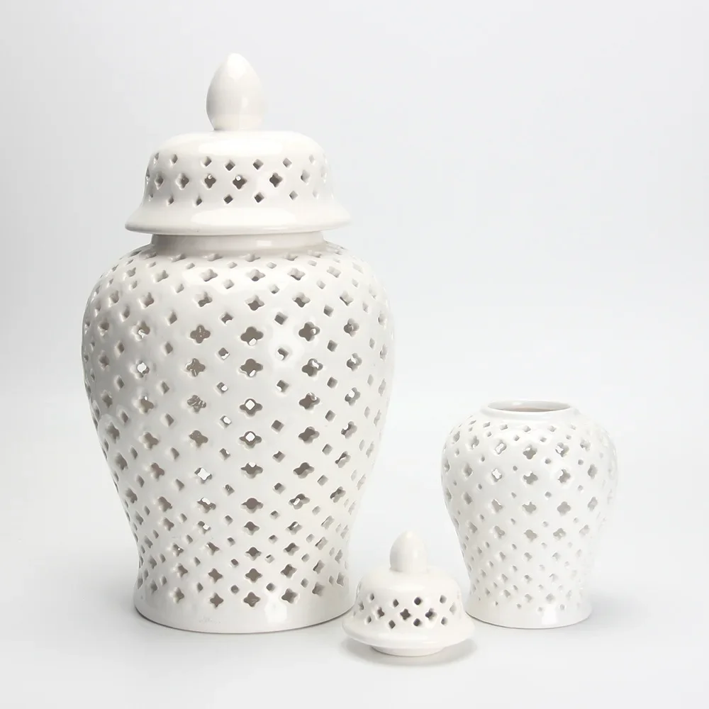 Hollow General Jar Ceramic Golden Ginger Jar Porcelain Storage Jar Vase Hollow Flower Arrangement Pot Home Decoration Vases Pots 4