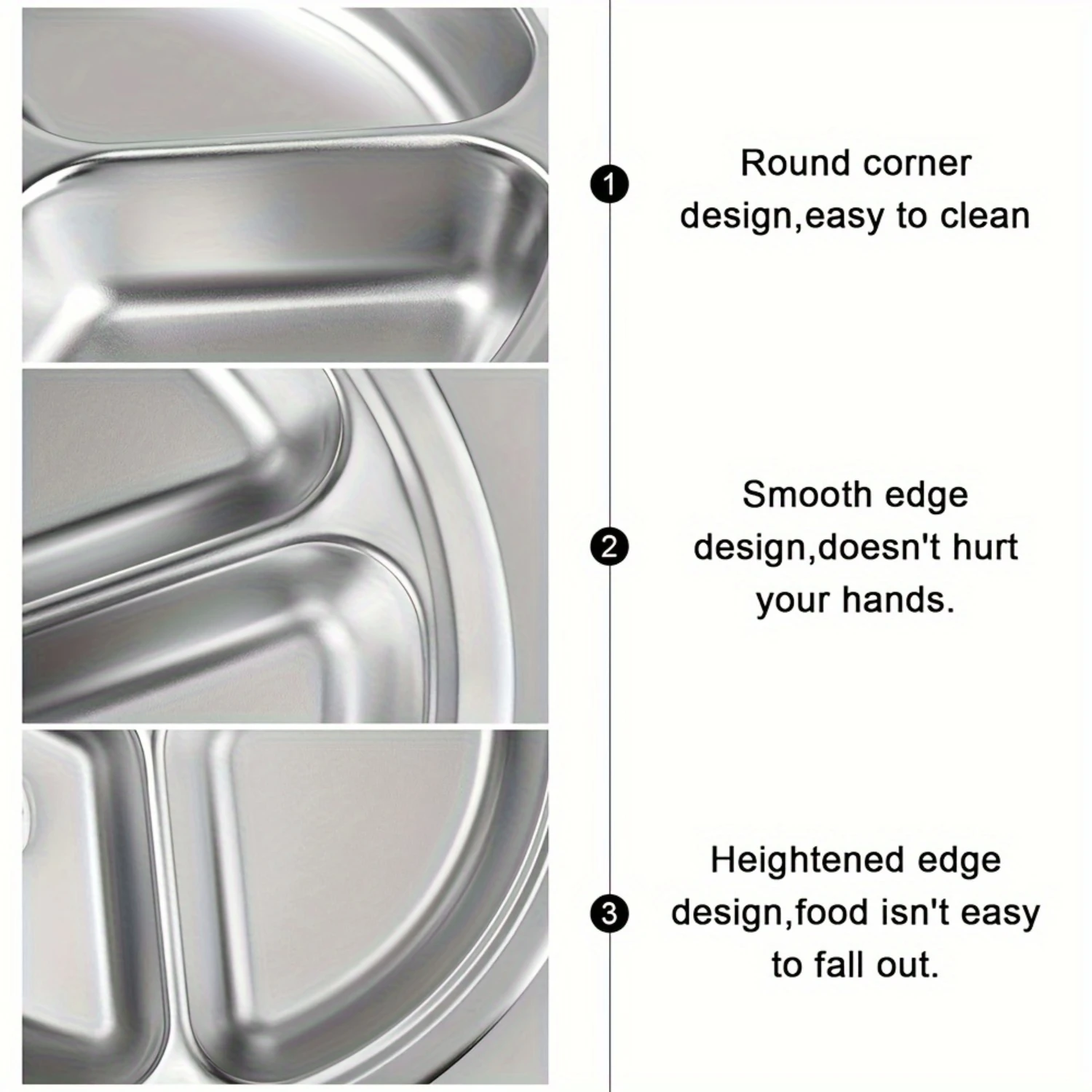 Stainless Steel Divided Dinner Plate 3 Sections for Portion Control Ideal for Camping Restaurants and Use