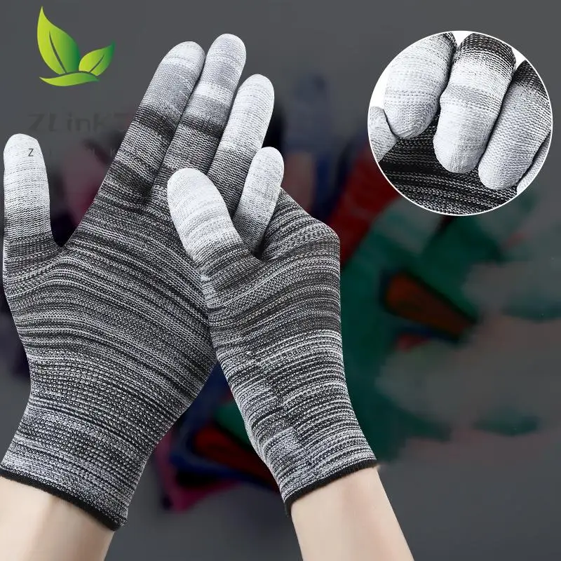 PU Fingers And Palms Gloves Printed Pink Nylon Work Non-Slip Household Labor Protection Gloves For Mechanic Construction 1pair 3