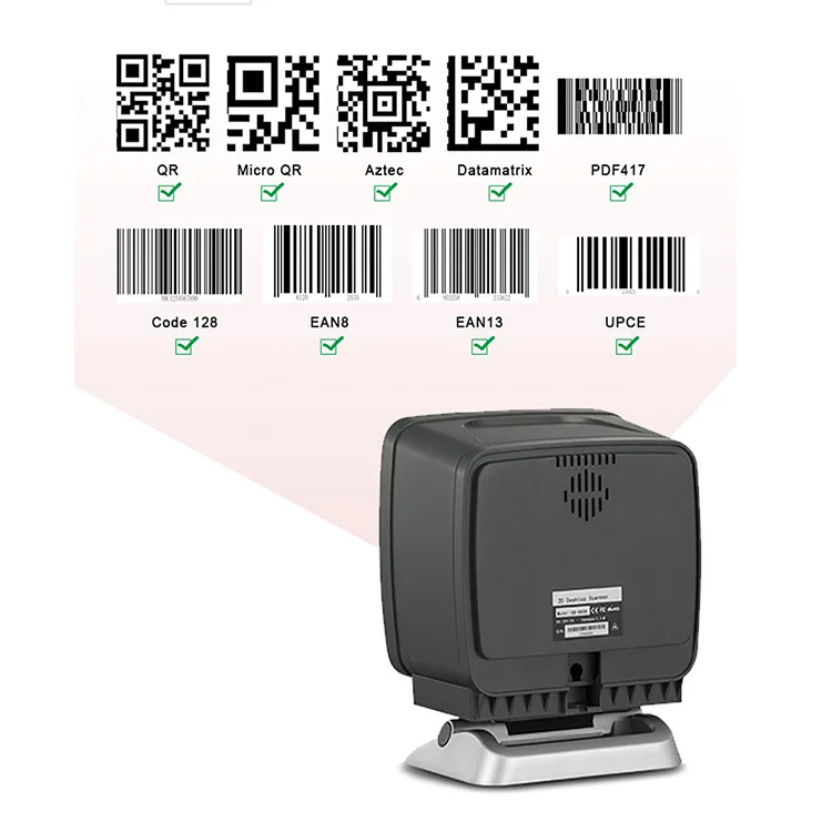 

Desktop 2d Hand free Fast Qr Code Scanner Reader 2D Omnidirectional Barcode Scanner Stand Bar Code scanner