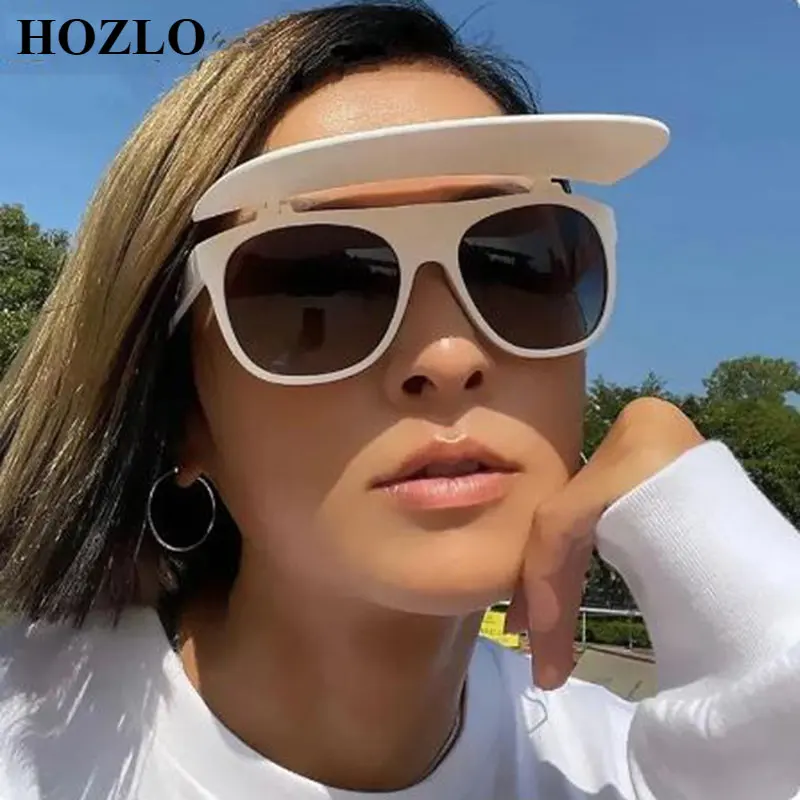 

2023 New Fashion Oversized Flip Up Sunglasses Women Men Luxury Punk Shield Visor Goggle Square Sun Glasses Female Oculos De Sol