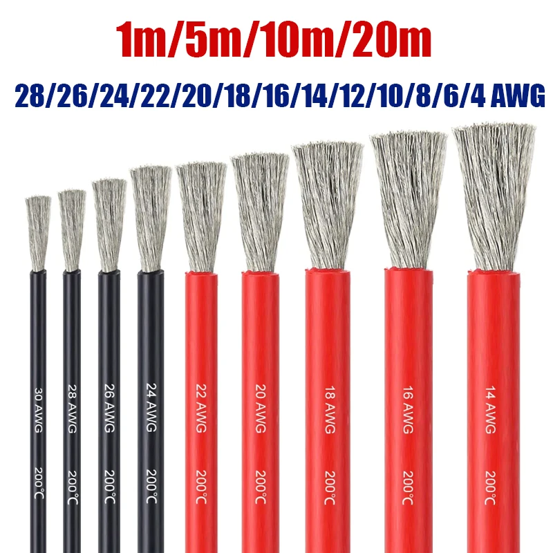 Кабель солнечной панели, термостойкий, красный, черный, мягкий силиконовый кабель 22, 20, 18, 16, 14, 12, 10, 8, 6, 4 awg для автомобильного аккумулятора, автомобильная проводка