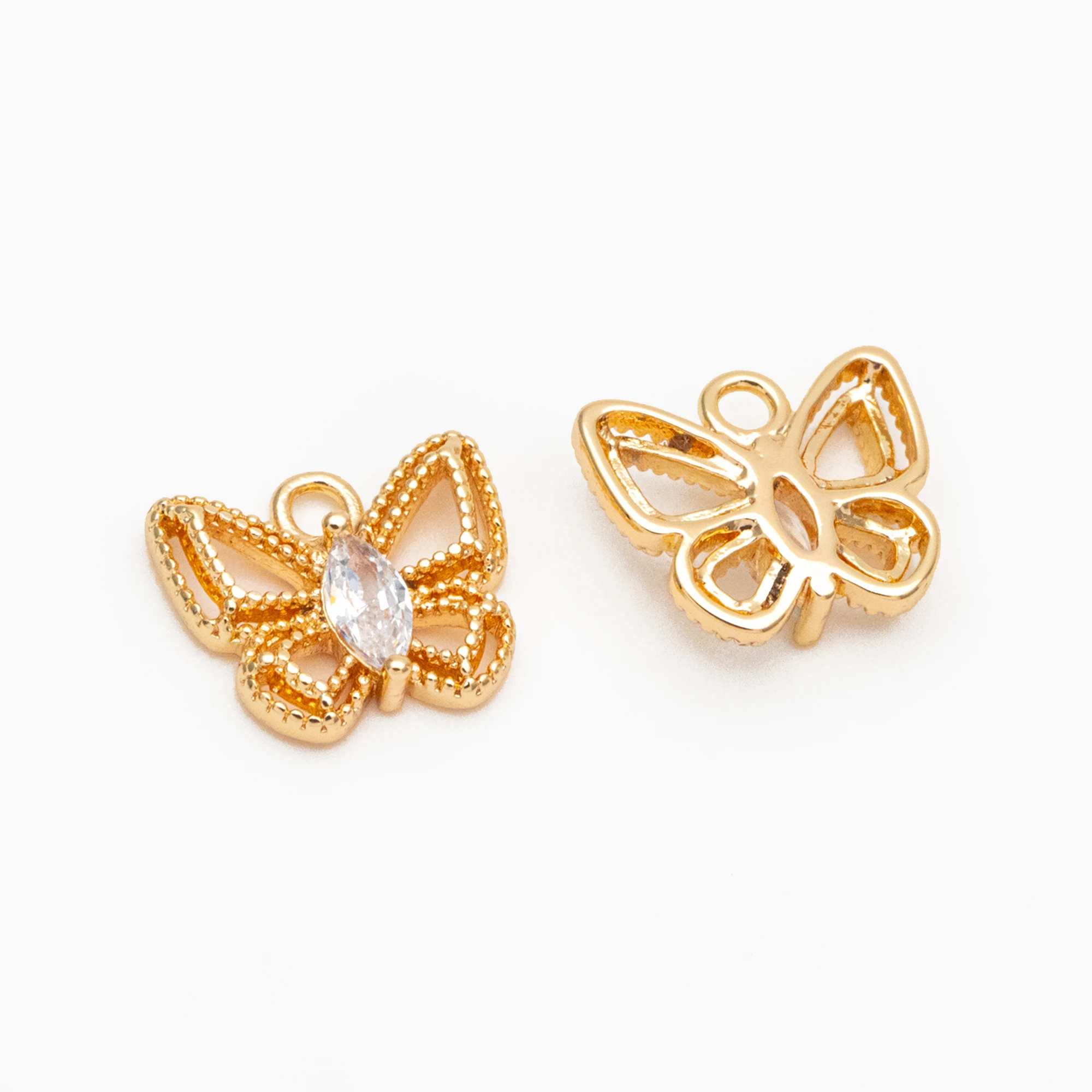 

10pcs CZ Pave Gold Butterfly Charm Pendants, For Jewelry Making DIY Accessories Findings Supplies Wholesale (GB-3888)