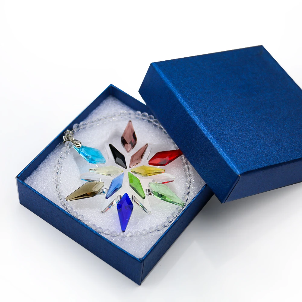 Rainbow Christma Snowflake Arrowhead Flower Crystal Pendant Aurora Dangle Faceted Prism Glass Fairy Garden Balcony Hanging Decor