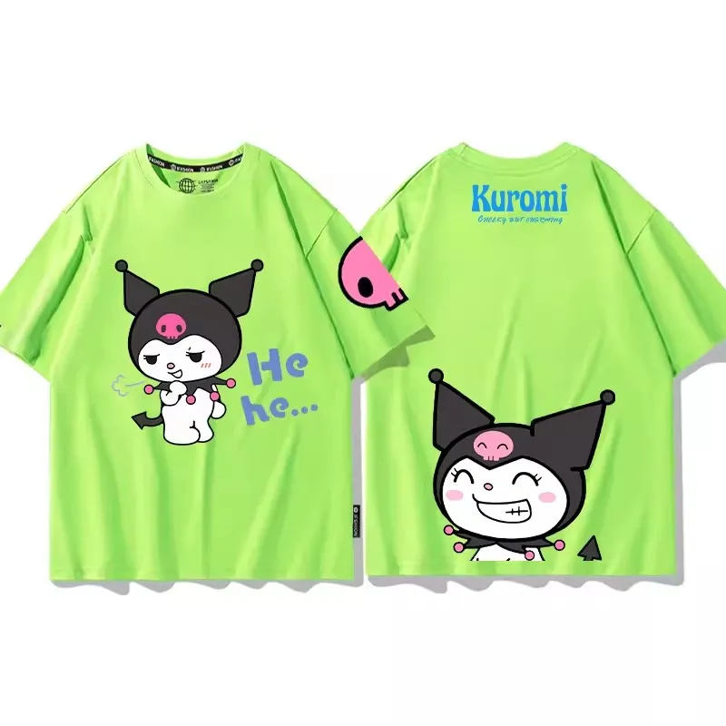 thumbnail image 1 of Camiseta de manga corta de colaboración conjunta de Sanliou Kuromi, holgada, estilo informal de verano para niñas, dibujos animados de moda, periféricos de anime, 1 of 5