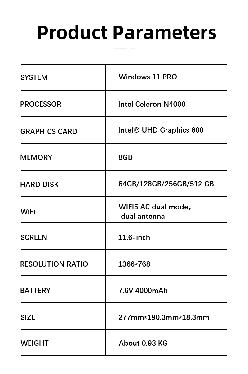 JOHNKANG 11.6 Inch Mini Laptop Intel Celeron N4000 8G RAM 128G 256G SSD Wifi Office Study Black Portable Ultraslim Pocket Laptop