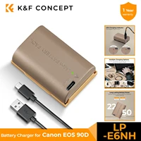 K&F Concept LP-E6NH Battery 2250mAh and USB Type C Charging Port Replacement LP-E6 E6N E6NH Battery for Canon EOS 90D/80D/70D/5D 1
