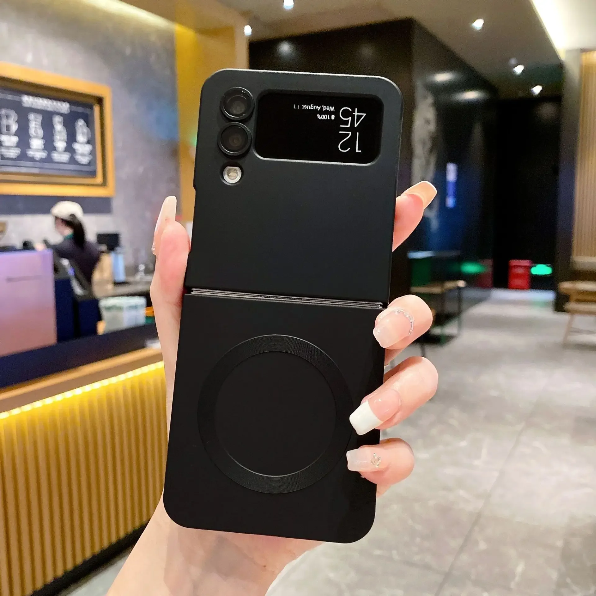For Magsafe Luxury Matte Metallic Paint Mobile phone case For Samsung Galaxy Z Flip 5 4 3 Magnetic Wireless Charge Back Cover