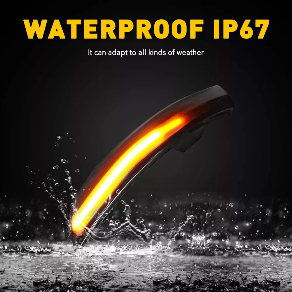 2PCS LED Mirror Turn Signal Light Dustproof Side Mirror Indicator Lamp 12V Flowing Water Blinker Flashing Light Car Accessories