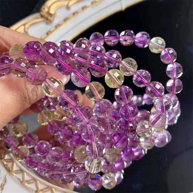 

8.5MM Natural Ametrine Facet Bracelet Purple Crystal Dream Reiki Gem Stone Round Beads Bracelets Jewelry Couple Gifts