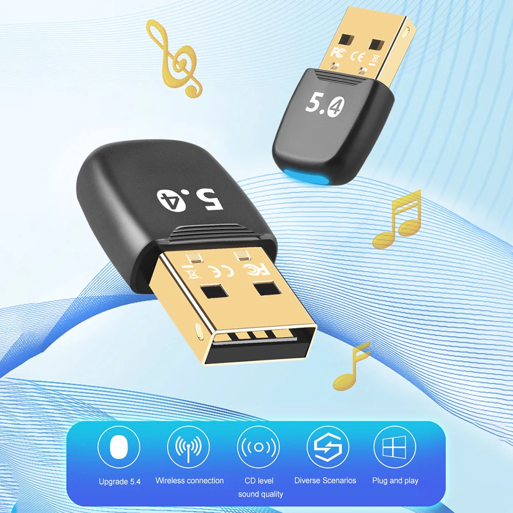PC 노트북 컴퓨터용 USB 블루투스 호환 5.4 어댑터, 오디오 송신기 리시버 드라이버 프리 무선 BT5.4 동글