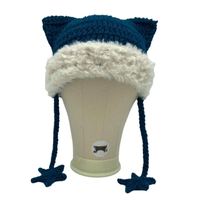 Girl Cartoon Cat Ear Knit Beanie Hat Y2K-style Party Hat Photo Props Hot Girl Cute Slouchy Crocheted Hat Dropshipping 4