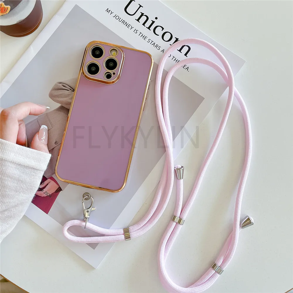 Luxury Plating Crossbody Lanyard Strap Silicone Phone Case