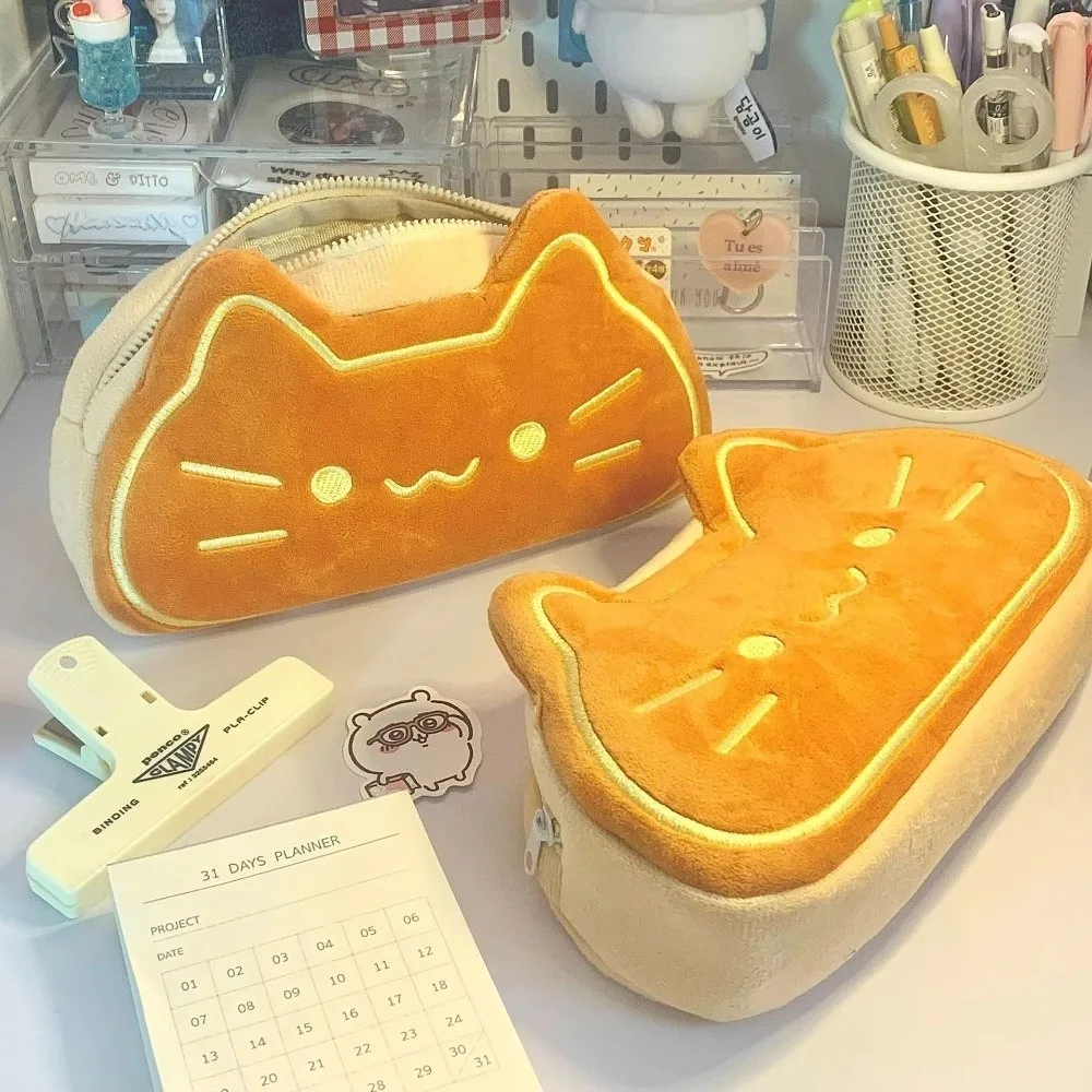 New Caramel Cat Pen Case Large Capacity Stationery Bag School Supplies Stationery Organizer Pen Bag Birthday Gift