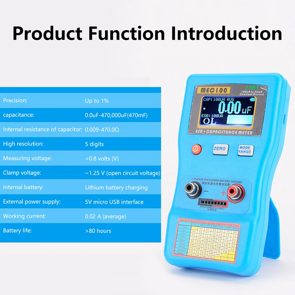 MEC-100 ESR Multi-Meter Capacitance Ohm Meter Professional Measuring Internal Resistance of Capacitor Capacitance Circuit Tester 6