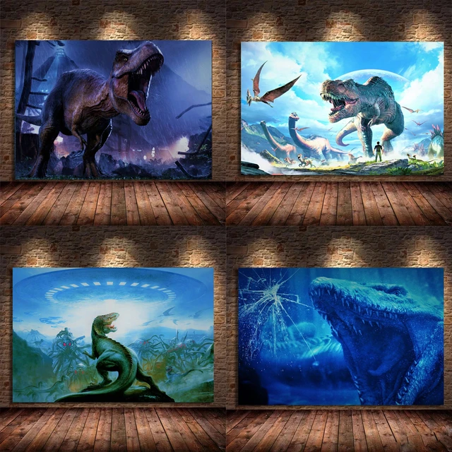 Sala de jogo dinossauro cartaz tyrannosaurus brontosaurus pterodactyl  pintura da lona parede arte imagem para sala estar decoração casa -  AliExpress